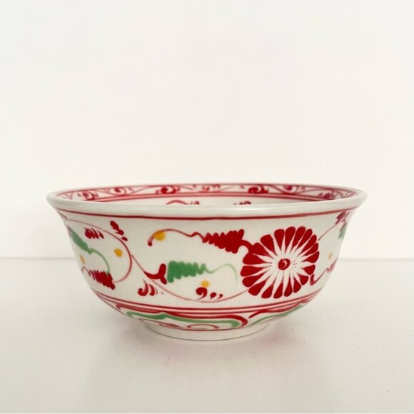 Vintage Handmade Pottery Ceramic Bowls Bat Trang Vietnam Red Floral Noodles Soup - Picture 3 of 5